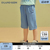 E·LAND KIDS 童装男童简约宽松刺绣凉感防晒七分牛仔裤 Indigo靛蓝色55 140cm