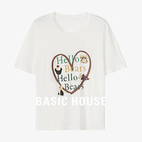 Basic House/百家好莱赛尔圆领针织衫女夏季减龄卡通印花短袖上衣