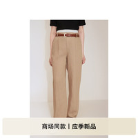 ochirly欧时力 天丝麻阔腿直筒长裤女配装饰腰头2024秋季 卡其 L