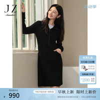 玖姿·安娜蔻简约Geek Chic时髦拉链空气层连衣裙女2024秋季 素黑 3XL