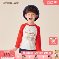 PawinPaw卡通小熊童装2024年秋冬男女宝长袖圆领T恤休闲百搭 Red红色/20 110cm