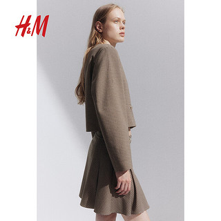 H&M2024秋季女装休闲短外套1237829 米色/千鸟格 160/88