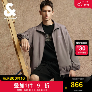 杰克·琼斯（JACK&JONES）秋季潮男百搭休闲做旧字母印花宽松立领夹克外套男224321011 E04 深鸥灰 E04 深鸥灰 190/108A/XXL