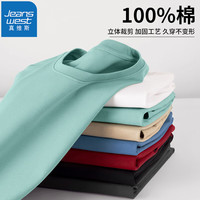 真维斯(JEANSWEST)纯棉短袖t恤男夏季2024青少年休闲上衣百搭圆领半袖打底衫 豆绿色 M(90-100斤)