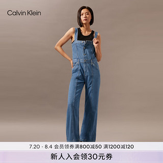 卡尔文·克莱恩 Calvin Klein Jeans24春夏女舒适含亚麻排扣门襟阔腿牛仔背带裤J223393 1A4-牛仔浅蓝 M