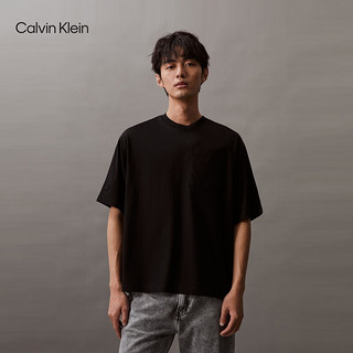 卡尔文·克莱恩 Calvin Klein Jeans24春夏男士印花贴袋纯色凉感T恤J326338 BEH-火山黑 L