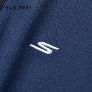 斯凯奇（Skechers）2024夏女撞色针织POLO连衣裙休闲P324W041 海军学院蓝/02MZ XL