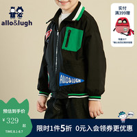 allo&lugh阿路和如儿童装男童撞色立领外套时尚简约印花长袖上衣 黑色 130cm