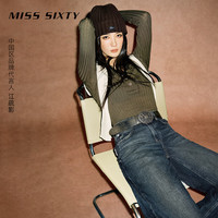 MISS SIXTY【江疏影同款】2024秋季牛仔裤女复古磨破高腰阔腿 深蓝 25