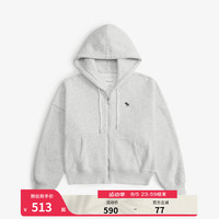 ABERCROMBIE & FITCH女装 24秋冬经典百搭小麋鹿抓绒拉链连帽衫卫衣KI152-4161 浅灰色 M (165/96A)