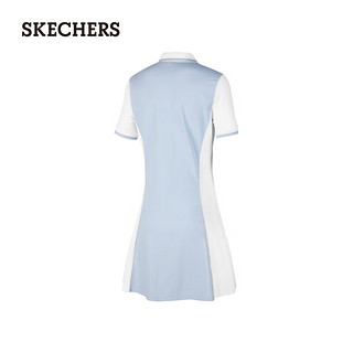 斯凯奇（Skechers）2024夏女撞色针织POLO连衣裙休闲P324W041 氙气蓝/0356 XL