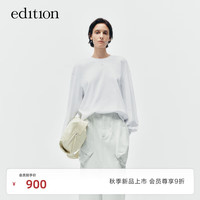 edition【E+云朵系列】2024秋季设计感立裁茧型长袖纯棉T恤 漂白色 XL/175
