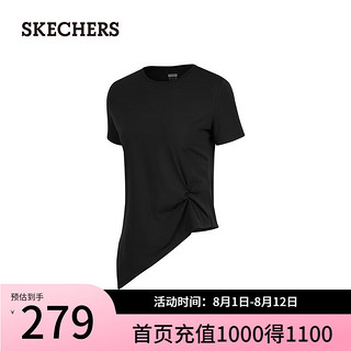 斯凯奇（Skechers）2024年夏季自在系列T恤休闲运动P224W121 深夜黑/03B6 L