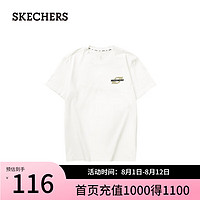 斯凯奇（Skechers）夏T恤高克重棉圆领宽松上衣L224U062 棉花糖白/0074 M