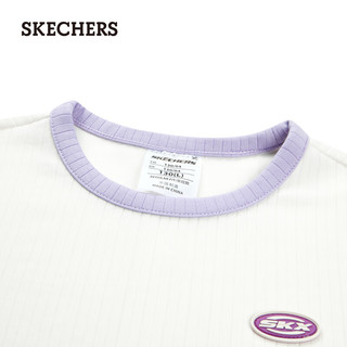 斯凯奇（Skechers）2024夏时尚女童针织长袖T恤衫L124G039 雪白色/00QF L