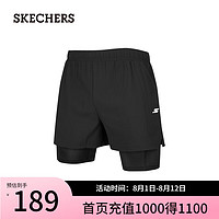 斯凯奇（Skechers）男款速干弹力短裤透气舒适修身运动裤P224M077 碳黑/0018 XL