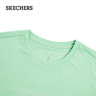 斯凯奇（Skechers）夏女针织短袖纯色宽松圆领T恤P224W031 地衣绿/0421 L