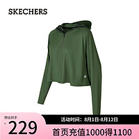 斯凯奇（Skechers）春夏女宽帽檐防晒衣速干运动外套P224W057 铜绿色/03QK XL