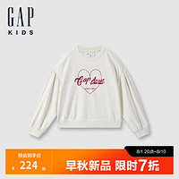 Gap 盖璞 女童2024初秋新款法式圈织软泡泡袖印花卫衣儿童装上衣