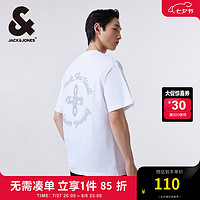 杰克·琼斯（JACK&JONES）新宽松纯棉舒适简约时尚胸前肌理感字母胶印短袖T恤男款224201058 本白色A06 常规 本白色A06 185/104A/XL