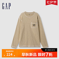 Gap男女装2024初秋新款纯棉logo明线拼接口袋长袖T恤上衣636871