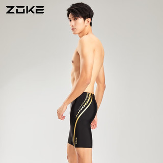 洲克（ZOKE） 泳裤男平角防氯专业竞赛游泳训练男士泡温泉防尴尬游泳裤 黑/金色_ 3XL