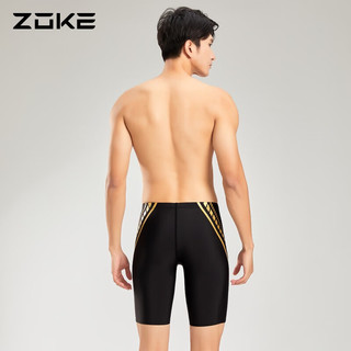 洲克（ZOKE） 泳裤男平角防氯专业竞赛游泳训练男士泡温泉防尴尬游泳裤 黑/金色_ 3XL