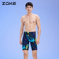 洲克（ZOKE） 泳裤男平角防氯专业竞赛游泳训练男士泡温泉防尴尬游泳裤 黑绿黄花 2XL