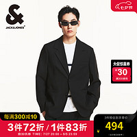 杰克·琼斯（JACK&JONES）男装秋季后中开衩宽松舒适简约纯色西装外套休闲潮流西服上衣 E40 黑色 170/92A/S