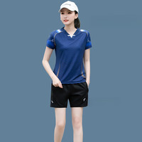 蝴蝶球衣乒乓球运动服 乒乓球服男羽毛球服运动套装男短袖上衣速干裤裙 B5122/宝蓝 女短裤套装 XXXL