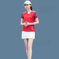 蝴蝶球衣乒乓球运动服 乒乓球服男羽毛球服运动套装男短袖上衣速干裤裙 B5122红色 女白色裤裙套装 XXL