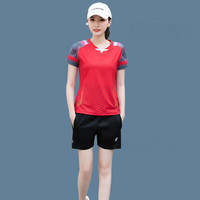 蝴蝶球衣乒乓球运动服 乒乓球服男羽毛球服运动套装男短袖上衣速干裤裙 B5122/红色 女短裤套装 XL