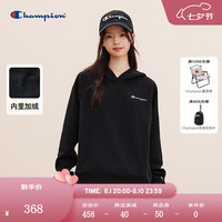 Champion加绒连帽卫衣女2024秋季休闲时尚经典刺绣长袖上衣 黑色 S