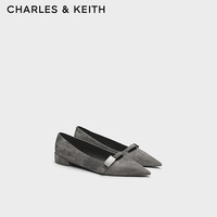 CHARLES&KEITH24秋CK1-70381060金属扣饰平底尖头芭蕾鞋单鞋 DARK GREY深灰色 40