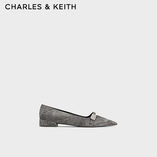 CHARLES&KEITH24秋CK1-70381060金属扣饰平底尖头芭蕾鞋单鞋 DARK GREY深灰色 36