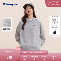 Champion加绒连帽卫衣女2024秋季休闲时尚经典刺绣长袖上衣 灰色 M