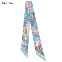 De L'isleDe Lisle 真丝女士丝巾细窄长条领巾小围巾飘带腰带绑包丝带发带 湖蓝