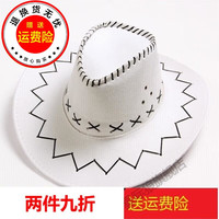 星际狼西部牛仔帽通用夏户外遮阳帽草原蒙古帽骑士帽旅游帽子舞台道具帽 白色 成人款牛仔帽
