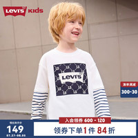 Levi's李维斯童装2024秋季男童假两件上衣儿童纯棉长袖t恤潮 糖果白 110/56