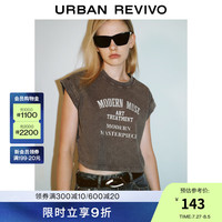 UR2024秋季新款女装美式做旧休闲印花宽松短袖T恤UYY440026 咖棕