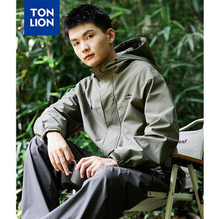 唐狮 TONLION男士外套2024秋季新款男连帽净色小细节左胸印花短款外套TB