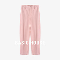 Basic House/百家好天丝薄款休闲裤女夏季小个子纯色亚麻阔腿长裤 粉色 S