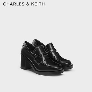 CHARLES&KEITH24秋CK1-60361534时尚学院风高跟单鞋乐福鞋女 Black Box黑色 35