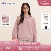 Champion冠军加绒连帽卫衣女2024秋季休闲时尚经典刺绣长袖上衣 粉色 XS