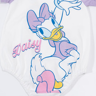 迪士尼宝宝（Disney Baby）女童短袖包屁衣纯棉透气婴幼儿爬服哈衣抱衣24年夏 本白/糖果紫 66