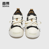 森馬（Senma）板鞋女夜光厚底低帮休闲鞋2024春夏百搭运动鞋透气小白鞋女 黑白色 36