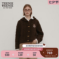 Teenie Weenie小熊2024秋季绞花连帽针织开衫上衣女 棕色 170/L