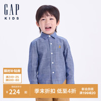 GAP男童2024初秋纯棉小熊刺绣长袖衬衫百搭儿童装上衣623593 深牛仔蓝 100cm(2-3岁) 亚洲尺码