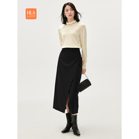 HLA海澜之家半身裙女装24新时尚开衩显瘦气质裙子女春秋HQAAW3W307A 黑色X2 155/64A S85-100斤