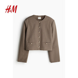 H&M2024秋季女装休闲短外套1237829 米色/千鸟格 170/104